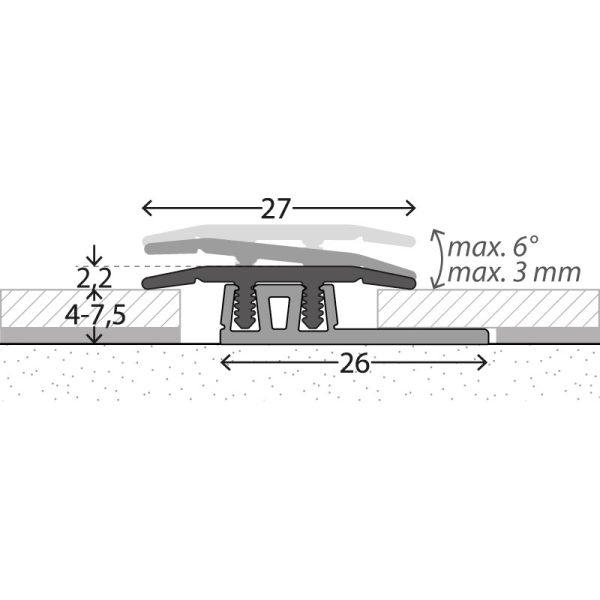 Overgangsprofiel (N) PVC 27mm Zilver 4-75mm – 270 cm (nr. 322)