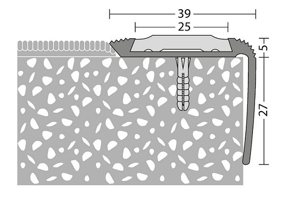 Trapkant Zilver Lang 39x27 zonder inleg – 250 cm (nr. 191)
