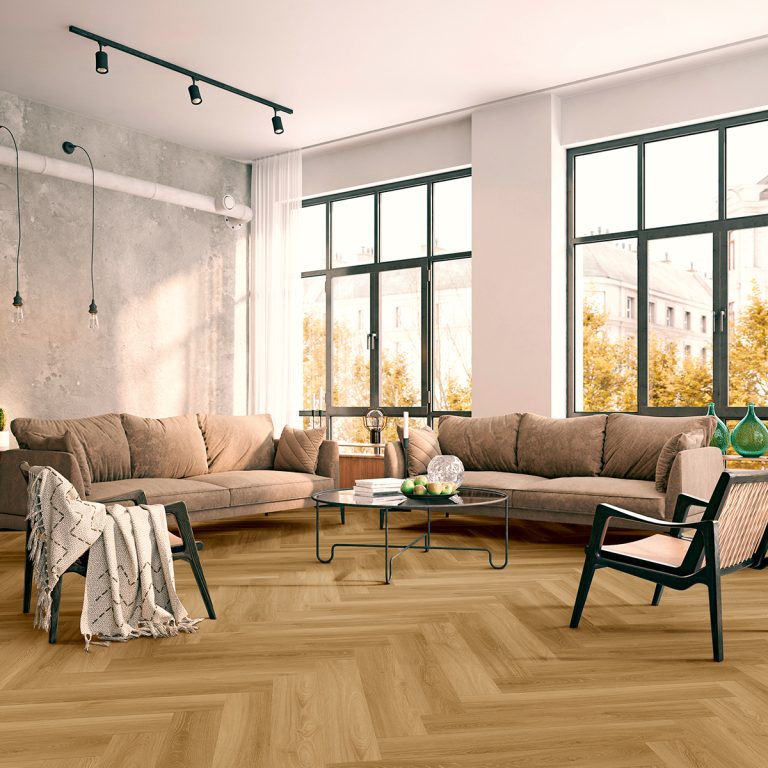 Close-up van Enia Strix visgraat, kleur Natural Oak