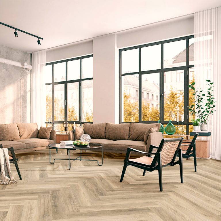Enia Strix PVC vloerdeel visgraat, kleur Grey Oak, close-up